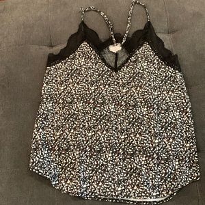 Black patterned lace silk racerback tank